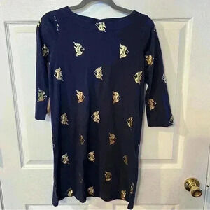 Lily Pulitzer Girls Navy Dress with Gold Angel Fish Design 100% Cotton Size XL
